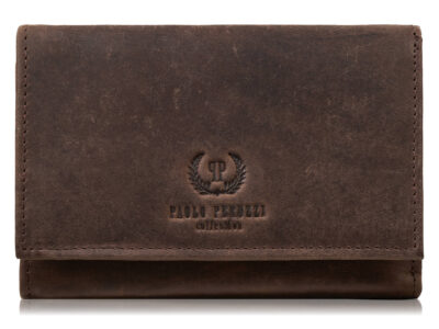 Ciemnobrązowy średniej wielkości skórzany portfel damski w stylu vintage Paolo Peruzzi