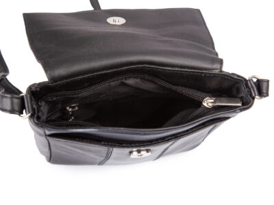 Mała, czarna torebka damska na ramię, skórzana z klapką Blue Burry - obrazek 6