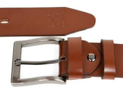 Elegancki, brązowy pasek męski do spodni skórzany z metalową klamrą klasyczną Beltimore 125 cm - obrazek 3