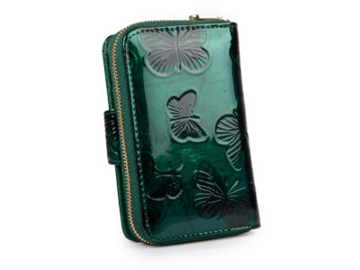 Portfel damski zielony lakierowany z wzorkiem w motylki RFID Gregorio - obrazek 2