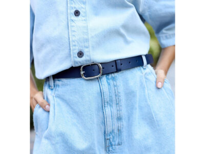 Elegancki, granatowy pasek damski skórzany do spodni polskiej marki Beltimore 110 cm - obrazek 6