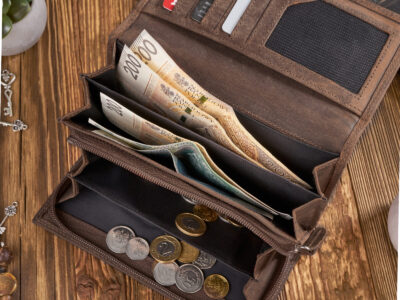 Portfel damski skórzany w stylu vintage pojemny ciemnobrązowy RFID Paolo Peruzzi - obrazek 4