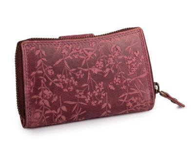 Ręcznie szyty portfel damski w kwiaty vintage skórzany bordowy RFID - obrazek 2