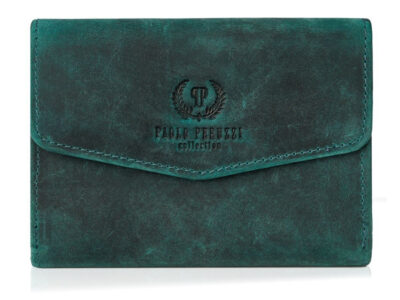 Średniej wielkości zielony portfel damski z surowej skóry naturalnej w stylu vintage Paolo Peruzzi