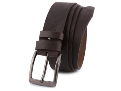 Klasyczny, skórzany pasek męski do spodni ciemnobrązowy skóra naturalna licowa