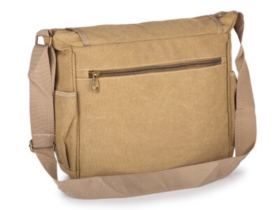 Duża beżowa torba męska na ramię A4 w stylu vintage z kieszenią na laptopa 16" - obrazek 4