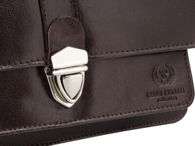 Elegancka i pojemna skórzana saszetka męska na dokumenty ciemnobrązowa Paolo Peruzzi - obrazek 6