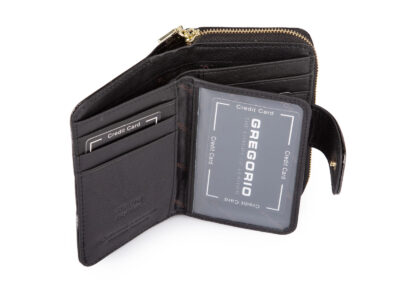 Portfel damski czarny lakierowany z wzorkiem w motylki RFID Gregorio - obrazek 4