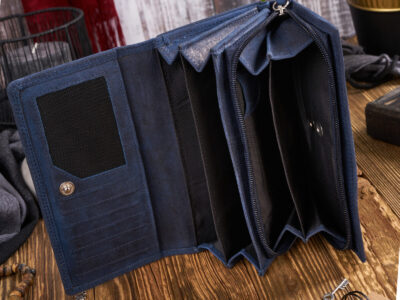 Portfel damski skórzany w stylu vintage pojemny granatowy RFID Paolo Peruzzi - obrazek 4