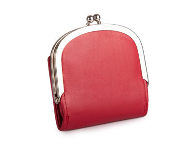 Czerwona, skórzana, portmonetka damska zapinana na klasyczny metalowy bigiel RFID - obrazek 2