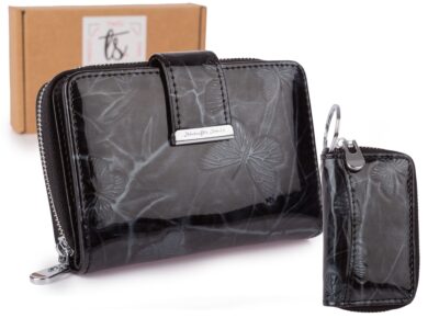 Zestaw prezentowy Etui na klucze czarne motylki + Portfel damski czarny motylki