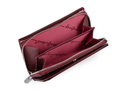Duży burgundowy portfel damski z metalową "falą" z przodu RFID na zamek - obrazek 6