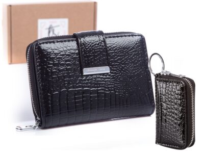 Zestaw prezentowy Etui na klucze czarne+ Portfel damski czarny