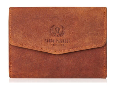 Średniej wielkości jasnobrązowy portfel damski z surowej skóry naturalnej w stylu vintage Paolo Peruzzi