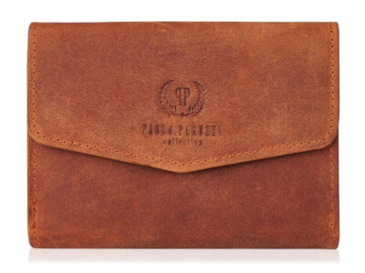 Średniej wielkości jasnobrązowy portfel damski z surowej skóry naturalnej w stylu vintage Paolo Peruzzi