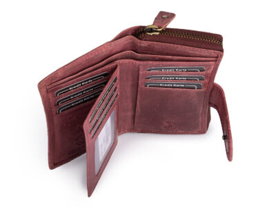 Ręcznie szyty portfel damski w kwiaty vintage skórzany bordowy RFID - obrazek 6