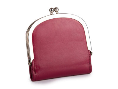 Bordowa, skórzana, portmonetka damska zapinana na klasyczny metalowy bigiel RFID - obrazek 2