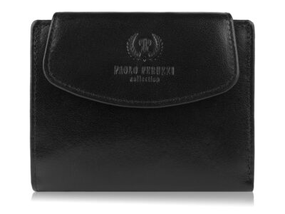 Portfel damski średni z gładkiej skóry naturalnej RFID czarny Paolo Peruzzi