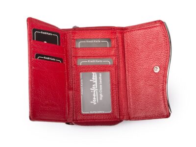 Duży czerwony portfel damski w motylki z metalową "falą" z przodu RFID na zamek - obrazek 3