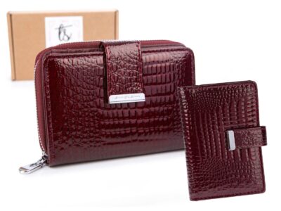 Zestaw prezentowy wizytownik burgund + Portfel damski burgund