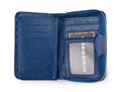 Portfel damski niebieski lakierowany z wzorkiem w motylki RFID Gregorio - obrazek 4