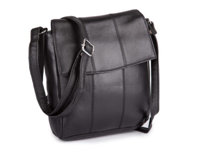 Mała, czarna torebka damska na ramię, skórzana z klapką Blue Burry