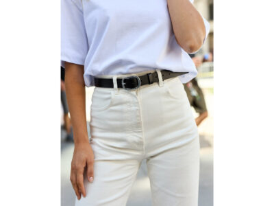 Elegancki, czarny pasek damski skórzany do spodni polskiej marki Beltimore 120 cm - obrazek 5