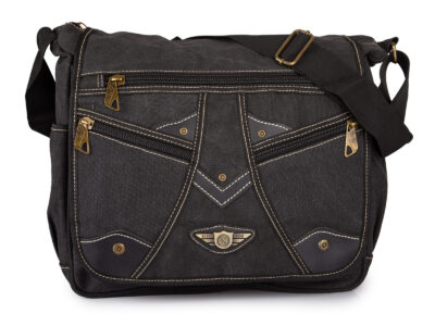 Duża szara torba męska na ramię A4 w stylu vintage z kieszenią na laptopa 16" - obrazek 7