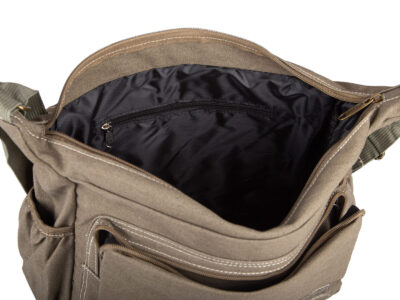 Pojemna, materiałowa torba męska na ramię w stylu vintage w kolorze khaki ORMI - obrazek 5
