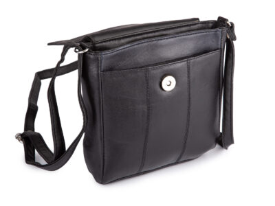 Mała, czarna torebka damska na ramię, skórzana z klapką Blue Burry - obrazek 3