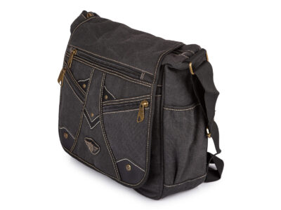 Duża szara torba męska na ramię A4 w stylu vintage z kieszenią na laptopa 16" - obrazek 2