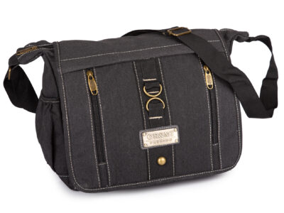 Pojemna, materiałowa torba męska na ramię w stylu vintage w kolorze szarym ORMI