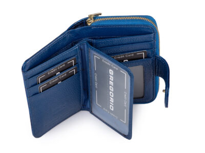 Portfel damski niebieski lakierowany z wzorkiem w motylki RFID Gregorio - obrazek 5