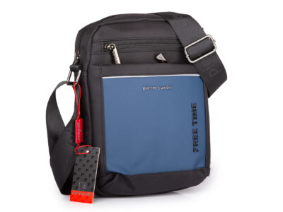 Czarno-niebieska torba męska na ramię Pierre Cardin - średnia  i wygodna na co dzień