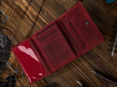 Czerwony średniej wielkości skórzany portfel damski w stylu vintage Paolo Peruzzi - obrazek 4