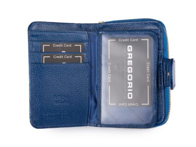 Portfel damski niebieski lakierowany z wzorkiem w motylki RFID Gregorio - obrazek 3