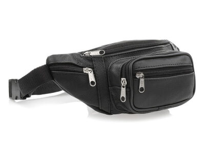 Czarna, skórzana saszetka biodrowa typu nerka Beltimore - obrazek 2