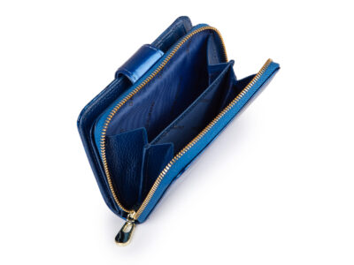 Portfel damski niebieski lakierowany z wzorkiem w motylki RFID Gregorio - obrazek 7