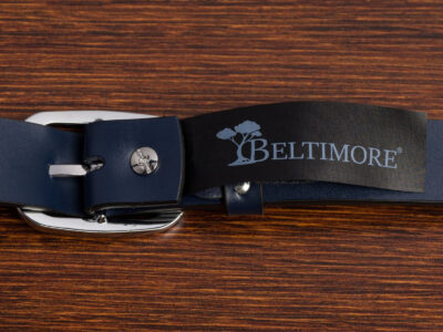 Elegancki, granatowy pasek damski skórzany do spodni polskiej marki Beltimore 110 cm - obrazek 10