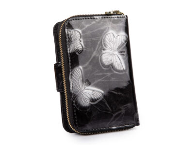 Portfel damski czarny lakierowany z wzorkiem w motylki RFID Gregorio - obrazek 2