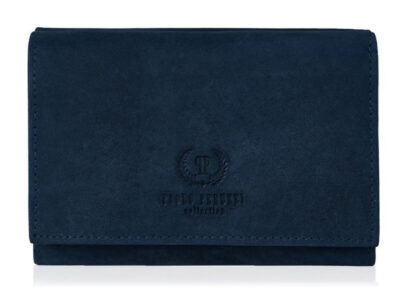 Granatowy średniej wielkości skórzany portfel damski w stylu vintage Paolo Peruzzi