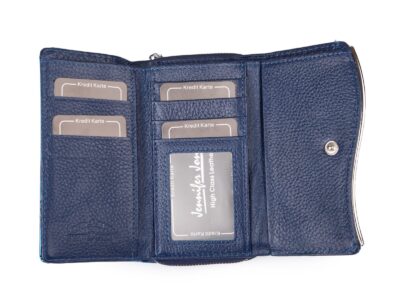 Duży niebieski portfel damski w motylki z metalową "falą" z przodu RFID na zamek - obrazek 3