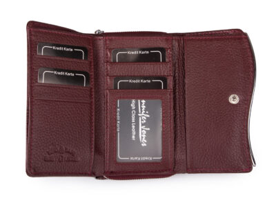 Duży burgundowy portfel damski z metalową "falą" z przodu RFID na zamek - obrazek 4