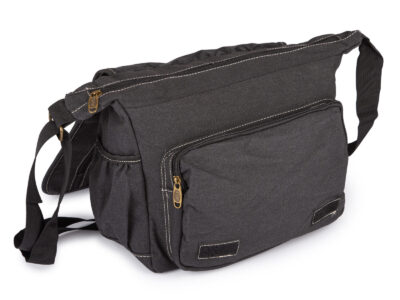 Pojemna, materiałowa torba męska na ramię w stylu vintage w kolorze szarym ORMI - obrazek 3