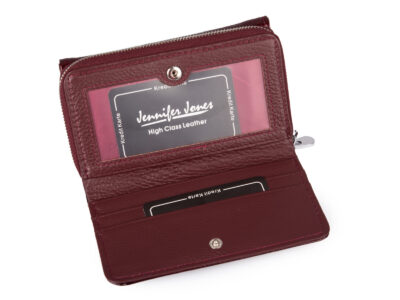 Duży burgundowy portfel damski z metalową "falą" z przodu RFID na zamek - obrazek 3