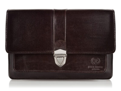 Elegancka i pojemna skórzana saszetka męska na dokumenty ciemnobrązowa Paolo Peruzzi