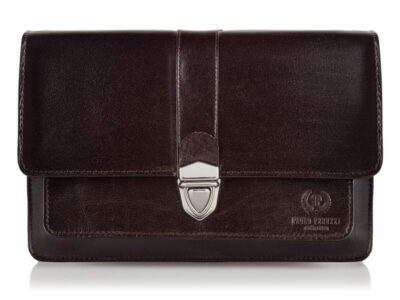 Elegancka i pojemna skórzana saszetka męska na dokumenty ciemnobrązowa Paolo Peruzzi