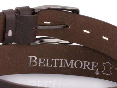 Klasyczny, skórzany pasek męski do spodni ciemnobrązowy skóra naturalna licowa - obrazek 3