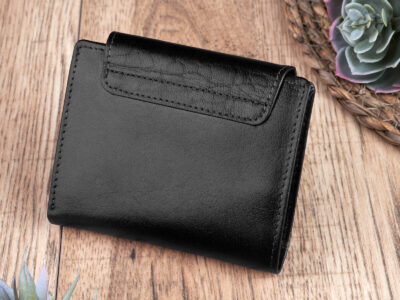 Portfel damski średni z gładkiej skóry naturalnej RFID czarny Paolo Peruzzi - obrazek 3