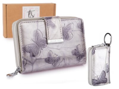 Zestaw prezentowy Etui na klucze srebrne motylki + Portfel damski srebrny motylki